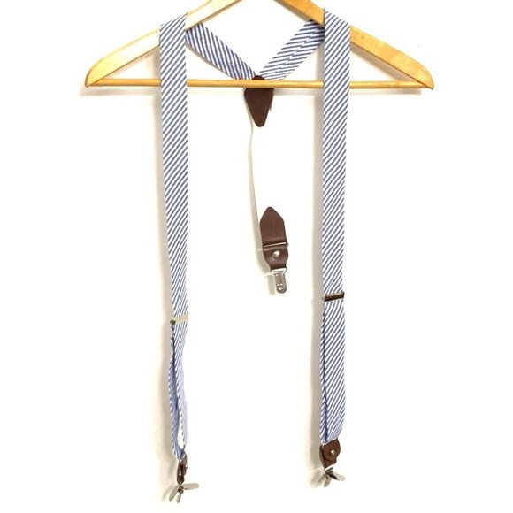 Gillmons Suspenders Men Adjustable Blue White Striped 1.25" Preppy Clips - Picture 1 of 4